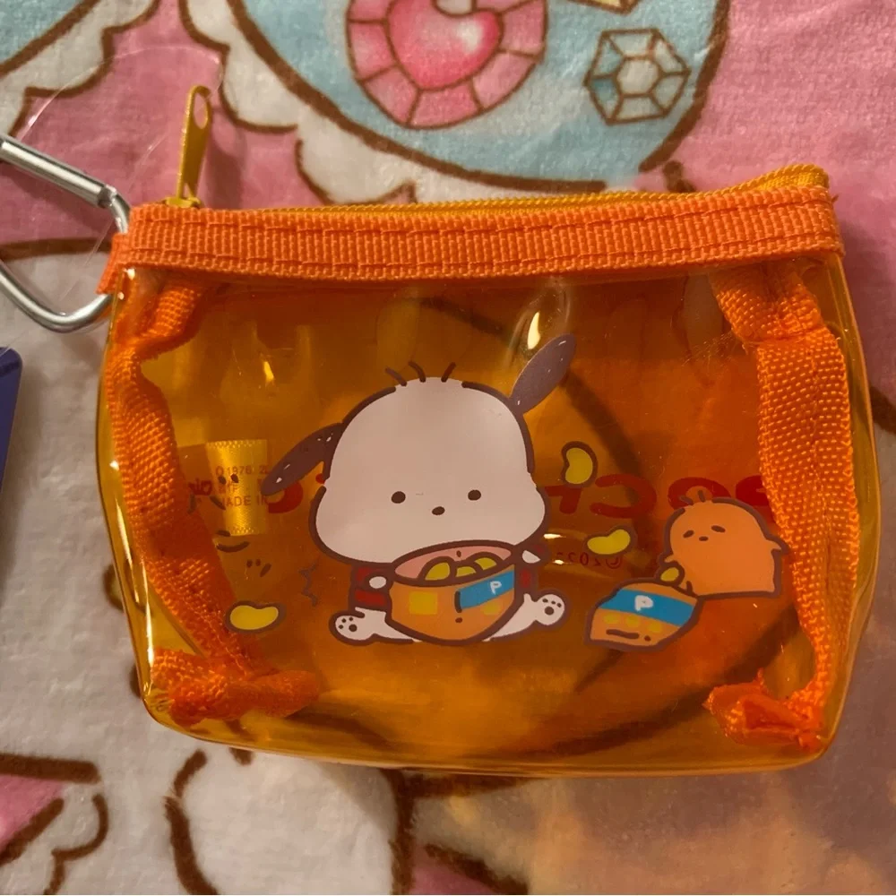 Pochacco Orange Clear Plastic Small Zip Coin Pouch NWT